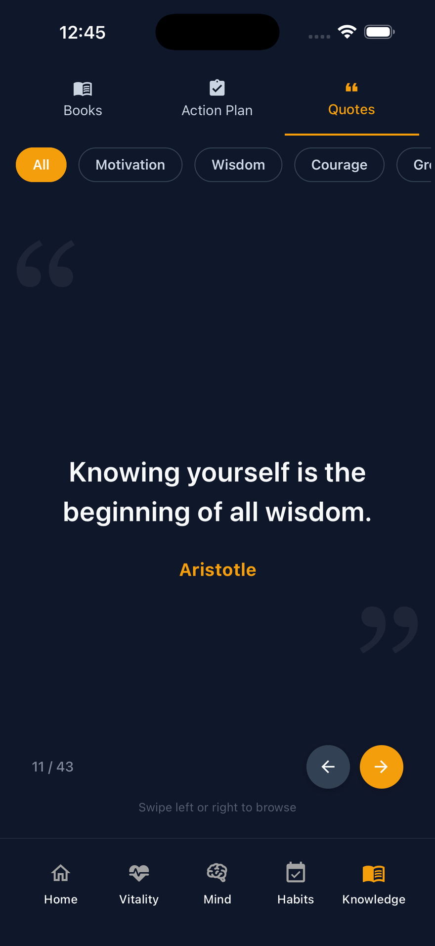 Quotes in the LifeMaxing Knowledge tab
