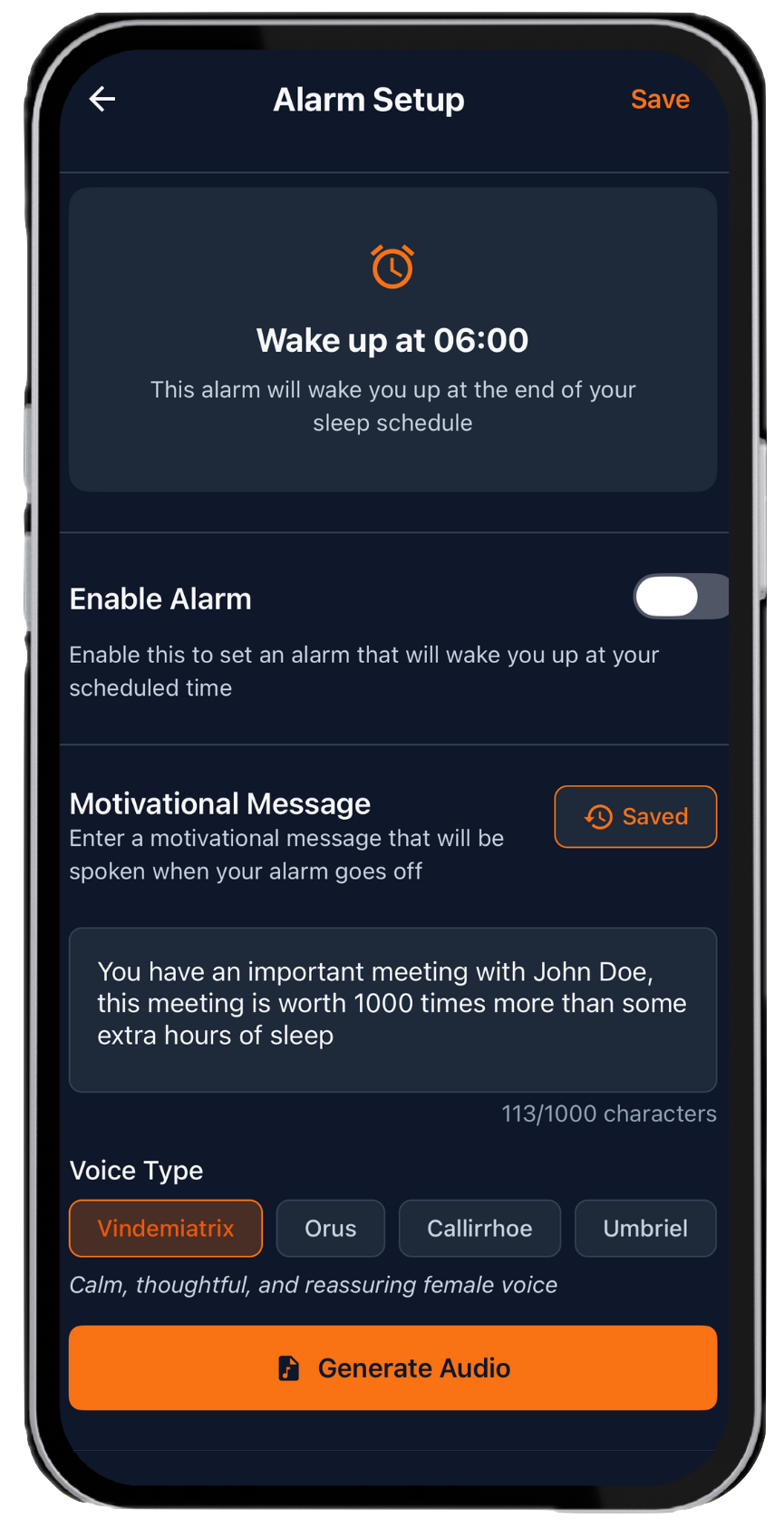 Alarm setup in LifeMaxing
