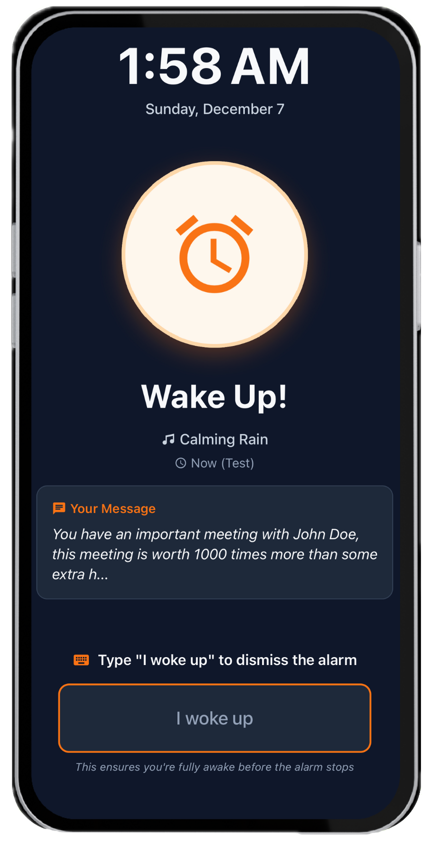Smart alarm setup screen